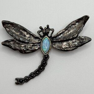 Sterling Silver B Signed Lab Opal Dragonfly Brooch